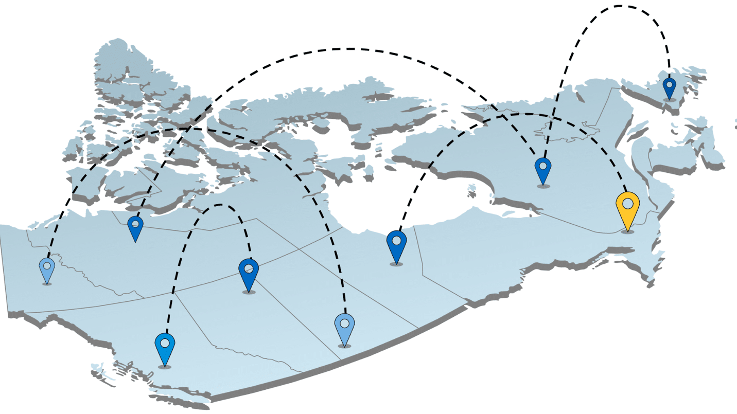 image of map of Canada illustrating u-haul Canadian migration patterns of 2023
