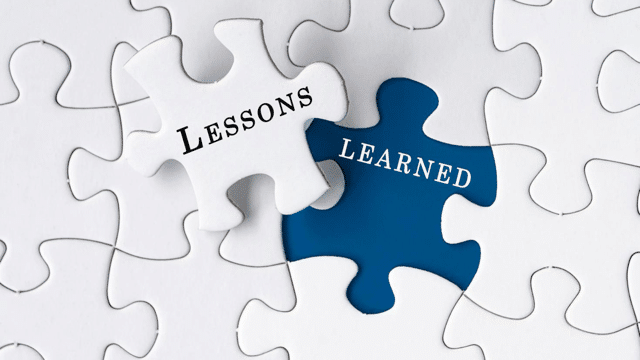 Photo of jigsaw puzzle pieces with the words lessons learned