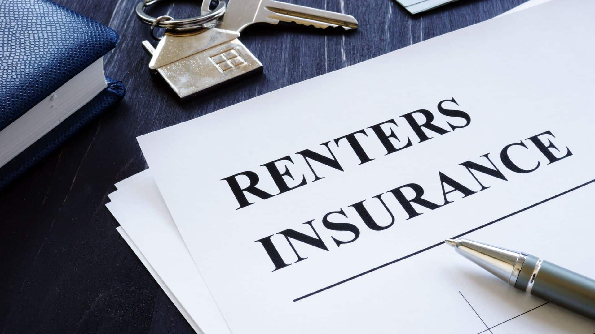 A document labeled 'Renters Insurance' with a pen and a set of keys, representing the benefits of renters insurance for tenants and landlords.