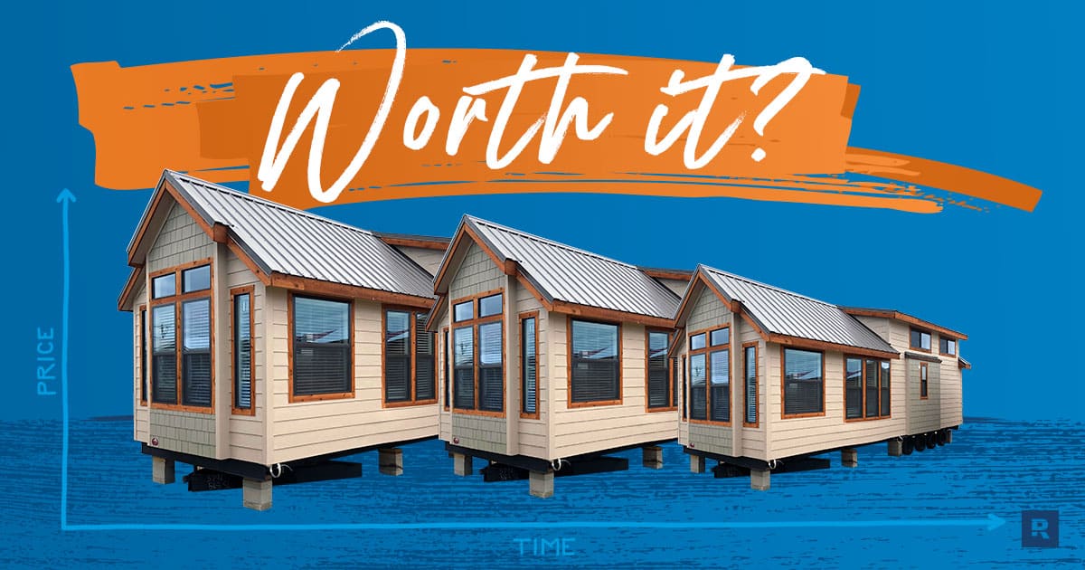 Row of tiny homes under the question 'Worth it?' symbolizing the potential of tiny home investing
