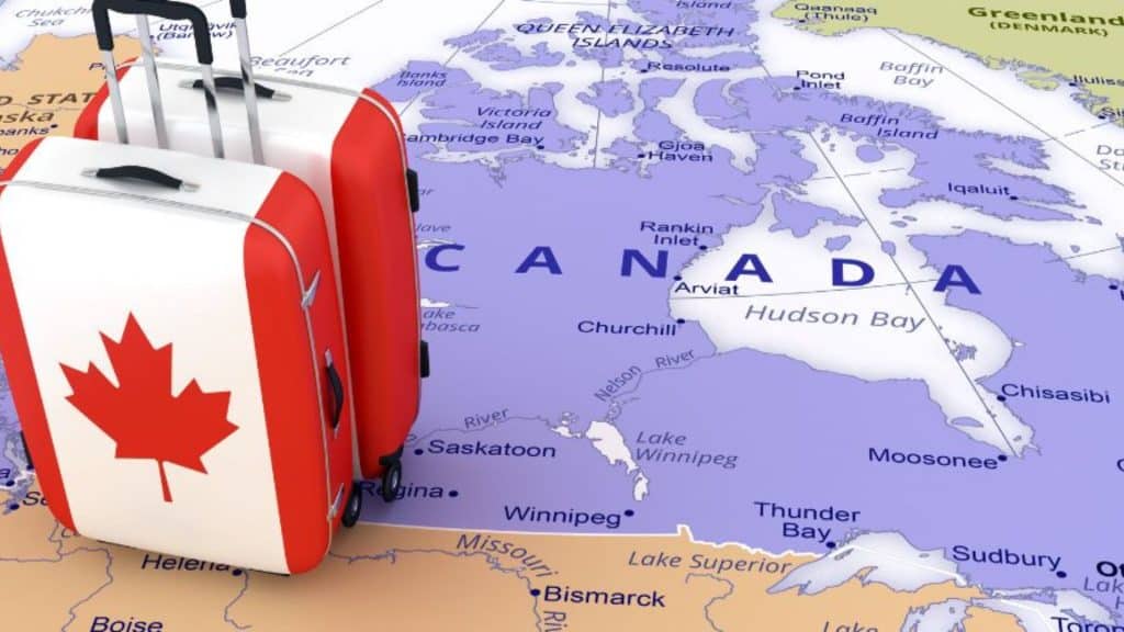 Illustrated map of Canada highlighting migration trends in 2024 with arrows pointing to Alberta, BC, and Ontario